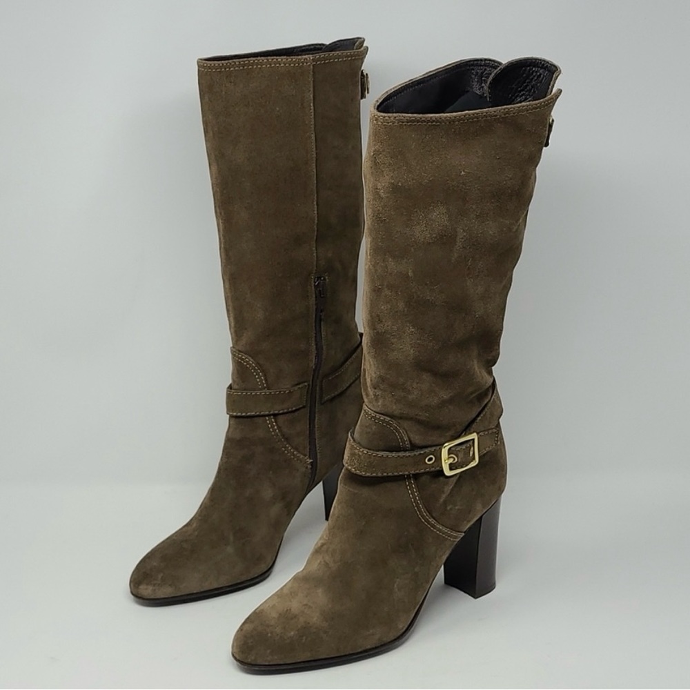 Coach Robynn Brown Suede Mid Calf Heeled Boots 8